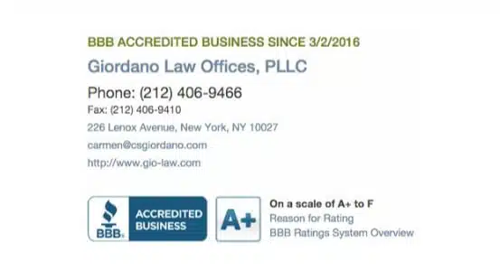 Giordano Law Offices Personal Injury & Employment Lawyers Invited to Join The BBB: Better Business Bureau